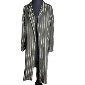 Active USA women’s medium olive green white striped open front  duster cardigan